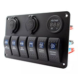 Waterproof Panel with 6 Switch, 12v and USB Socket, Voltmeter