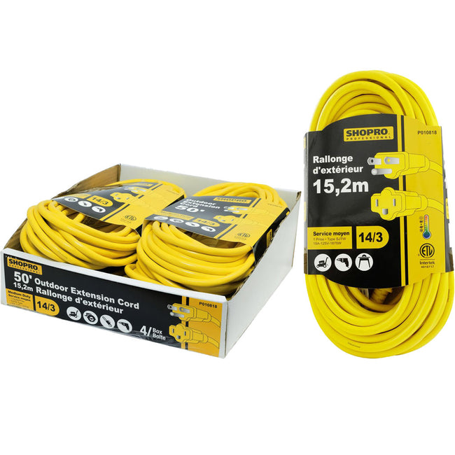 Outdoor Electrical Extension 14/3 50 Feet Yellow
