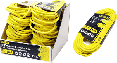 Electrical Outdoor Extension 14/3 13amp., 25ft. Yellow