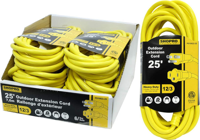 Electrical Outdoor Extension 12/3 15amp., 25ft. Yellow