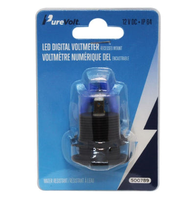 Recessed LED Digital Voltmeter Marine Grade 12v