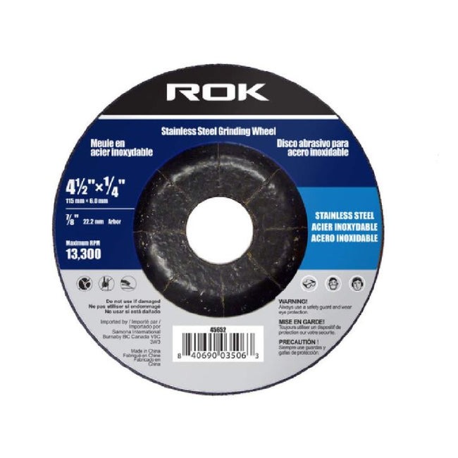 Stainless Steel Grinding Wheel 4-1/2 x 1/4in. Arber 7/8in.