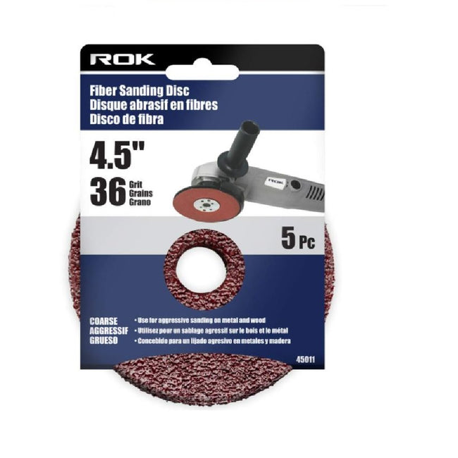 5pc Fiber Sanding Disc 4-1/2in. Grit 36