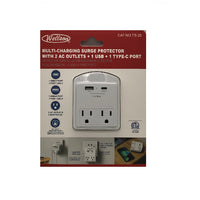 2 Outlet Adapter with 1 USB, 1 USB-C Port 300 Joules Protection