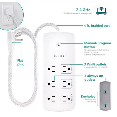 6 Outlet ''Smart'' Surge Protector with 3 Smart Outlet