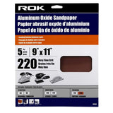 5pcs. Sandpaper 9 x 11in, 220g. ROK-44918