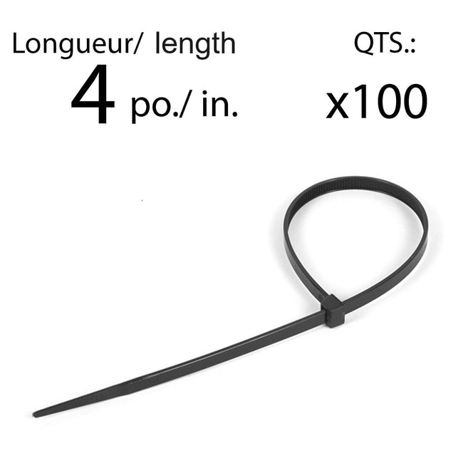 Black 4in Nylon Cable Ties 24lb. Pk.100