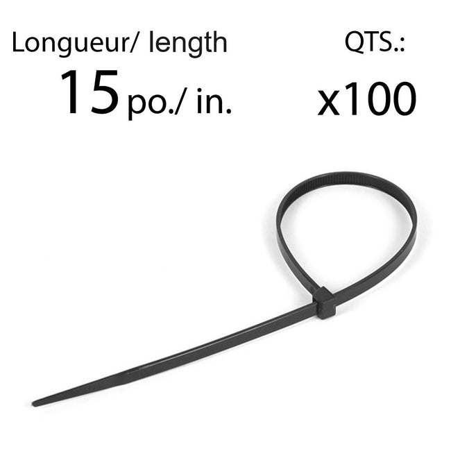 Black 15in Nylon Cable Ties 160lb. Pk.100